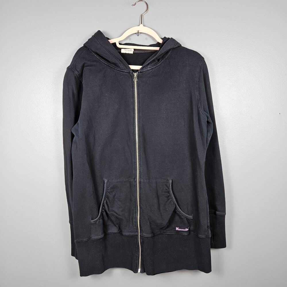 Moosejaw‎ Womens L Full Zip Hoodie Thumbholes Heavyweight Logo Black Jacket Cozy
